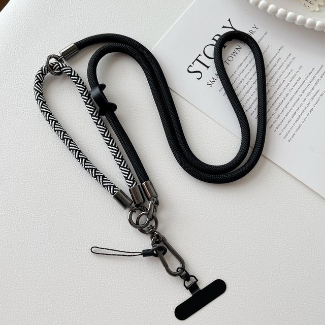 HANZHI Drei-in-Eins Multifunktionales Handy-Lanyard in Schwarz aus Polyester und Nylon als Crossbody-Gurt, Nackenband und kurzes Armseil - Bild 1