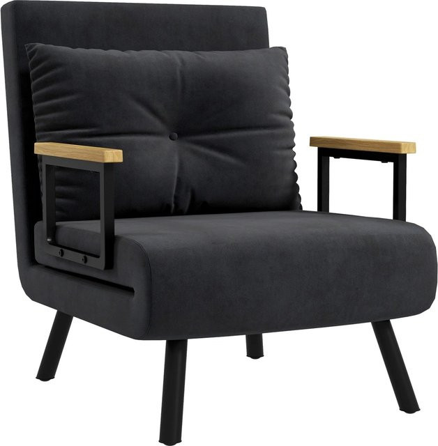 HOMCOM Sessel mit Ausziehfunktion in Schwarz, moderner Polstersessel aus Samt und Metall mit Armlehnen, Tiefe: 73 cm, Breite: 63 cm, Höhe: 81 cm - Bild 1