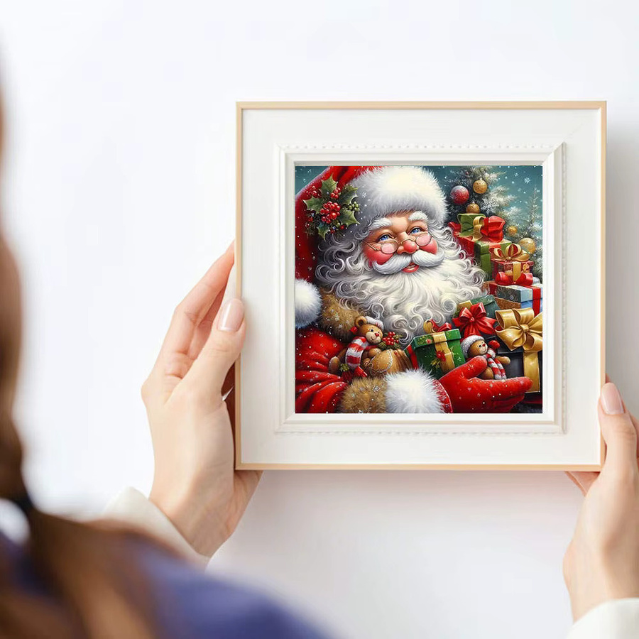 HUACAN 5D DIY Diamantmalerei Weihnachtsmann mit rotem Weihnachtsbaum als 3D Vollbohrer Mosaik Bild in Rot und Multicolor - Bild 3