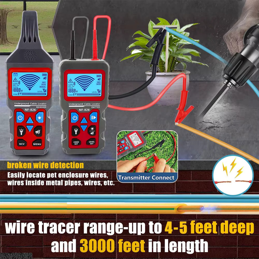 NOYAFA NF-826 Hochspannungs-Draht-Tracker professioneller Kabelfinder und Telefonkabel-Locator sowie unterirdischer Rohrdetektor - Bild 3