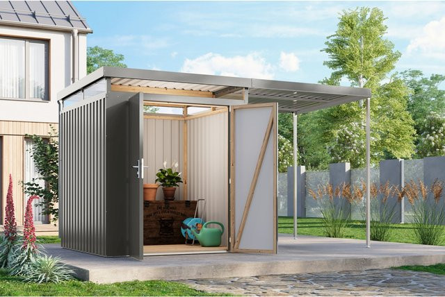 Karibu Holztechnik Metallgerätehaus Boldmere XXL im Set mit Anbaudach 2 m - Bild 1