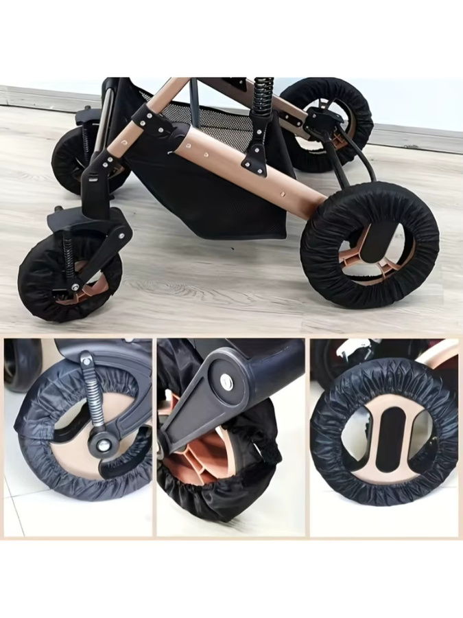 4-teiliges Staubschutz-Set für Kinderwagen aus Polyester in Schwarz - Bild 5