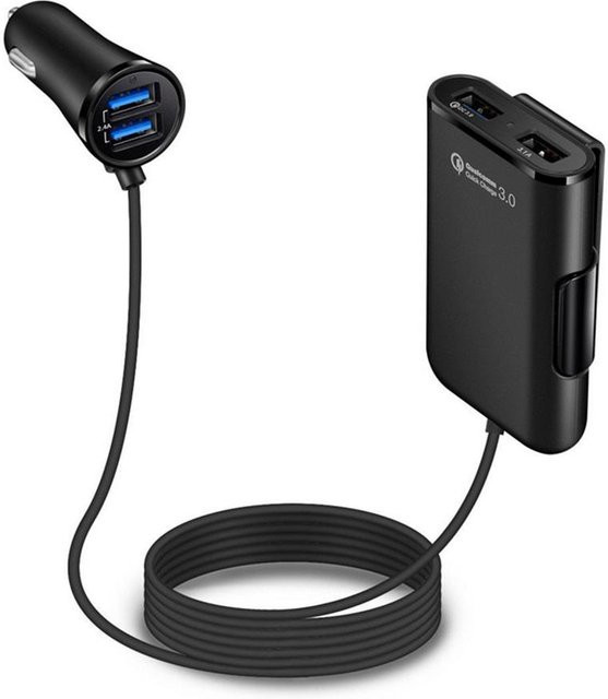 Elestagequipment 4-in-1 Auto-Schnellladegerät mit 4 USB-Anschlüssen, 36 W, 8 A, Schwarz - Bild 1