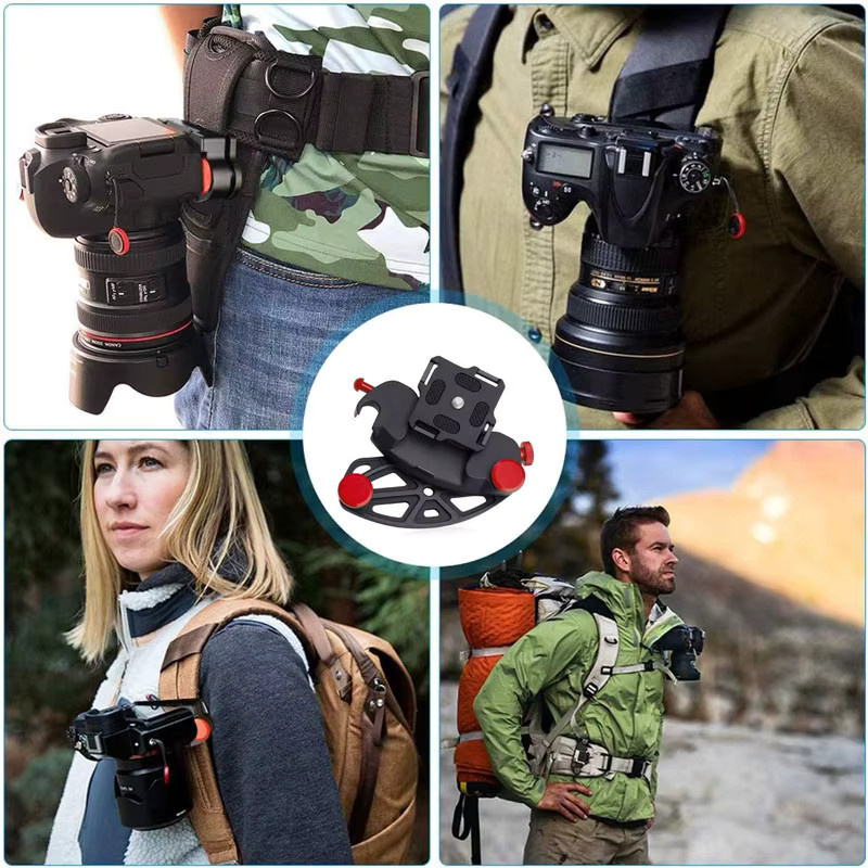 SZKOSTON Kamera Gürtelclip mit Quick Release Schnalle und Anti-Shake Funktion in Schwarz für Rucksack und Schultergurte - Bild 4