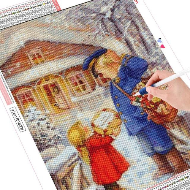FIYO Diamant-Gemälde Mädchen-Postmann-Cartoon als quadratische Diamant-Stickerei für deine Heimdekoration, B: 30 cm, H: 20 cm, Mehrfarbig - Bild 1