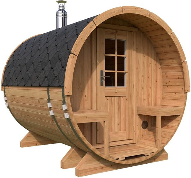Hansagarten24 Fasssauna mit Terrasse in Braun aus Fichte, Thermo-Fichte und Erlenholz, B/T/H: 300 x 200 cm - Bild 1