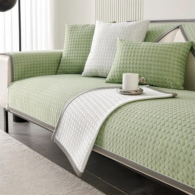 Yupartex Eisseide Sofabezug in Grün, rutschfester L-Form Sofa Überwurf aus Polyester, Breite: 70 cm, Länge: 150 cm - Bild 1