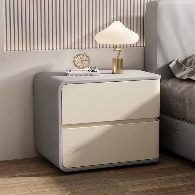 LIUSHADUOLA Nachttisch aus Massivholz in Beige und Weiß, moderner und schlichter Nachttischschrank für dein Schlafzimmer - Bild 1