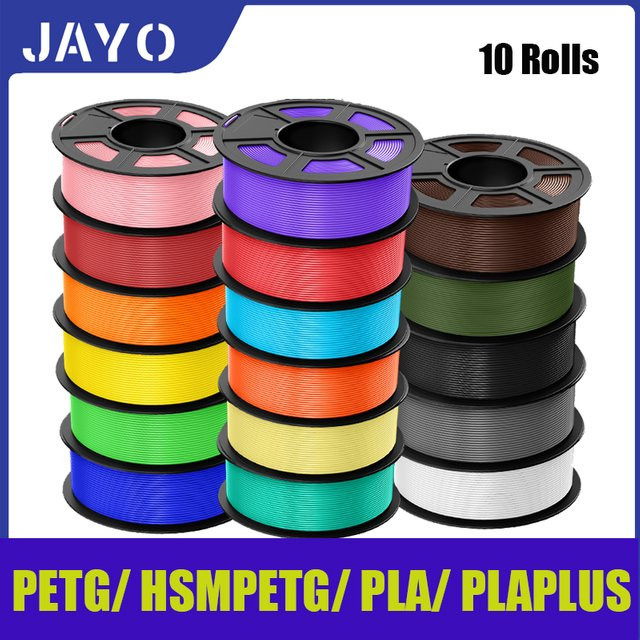 JAYO 3D-Druck Filament Set aus 10 Rollen PLA Plus, PETG und High Speed Matte PLA für FDM-Drucker in verschiedenen Farben - Bild 1