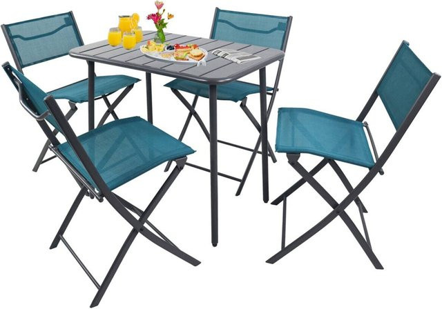 VCM 5-teilige Gartensitzgruppe Sumila in Türkis aus Metall und Textilene für Balkon und Terrasse, B/H/L: 80 x 72 x 55 cm - Bild 1