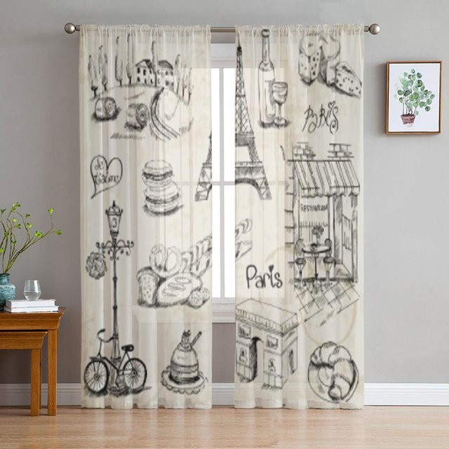Paris Illustration Transparente Tüll Vorhänge aus Chiffon und Organza in Beige, B: 135 cm, H: 114 cm - Bild 1