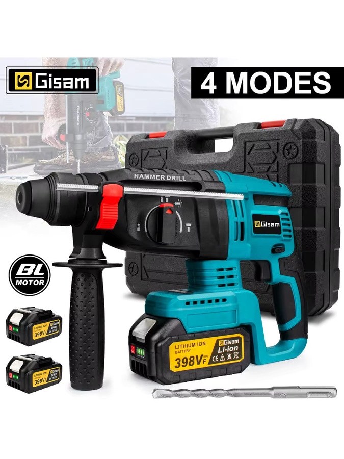 Gisam Bürstloser Elektrischer Bohrhammer 26mm mit 4 Modi und 360 Grad Rotation, Akku-Schlagbohrschrauber kompatibel mit Makita 18V Akku - Bild 9