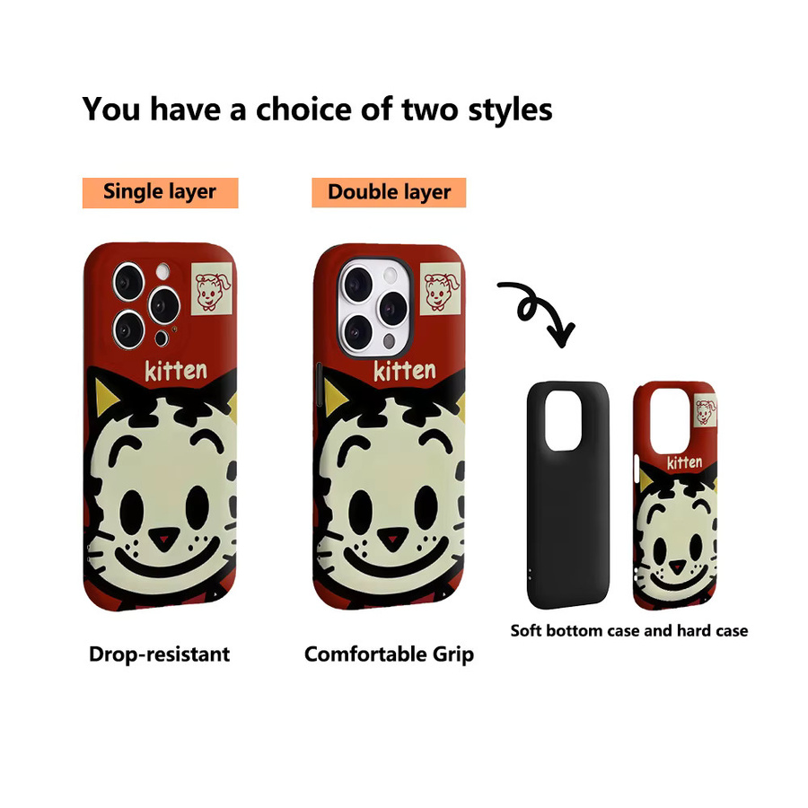 Handyhülle mit fröhlichem Kätzchen-Cartoon für Apple iPhone 17 16 15 14 13 12 11 Pro Max Plus in Multicolour mit doppelschichtiger Rückseite - Bild 3