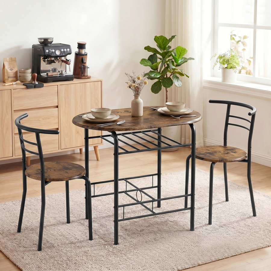 HOMCOM 3-teiliges Esszimmer-Set mit Küchentisch und Stühlen in Braun im Industrial-Design für kleine Räume - Bild 2