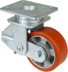 BS Gefederte Schwerlastrolle T100.B90.125 mit Schraubbefestigung aus Aluminium in Orange - Bild 1