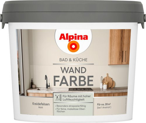 Alpina Wandfarbe Bad & Küche Kreidefelsen, matt, beige, 2,5 l - Bild 1