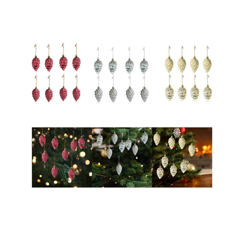 8 Stück Kesoto Weihnachts-Tannenzapfen als Hängeornamente aus Glas in Silber und Mehrfarbig für die Dekoration von Weihnachtsbaum, Fenster oder Wand - Bild 2