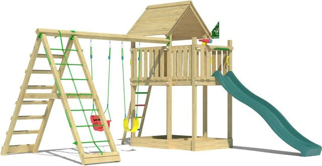 Jungle Gym Spiel Canopy Holz Doppelschaukel Kletterbock Rutsche Dunkelgrün - Bild 1