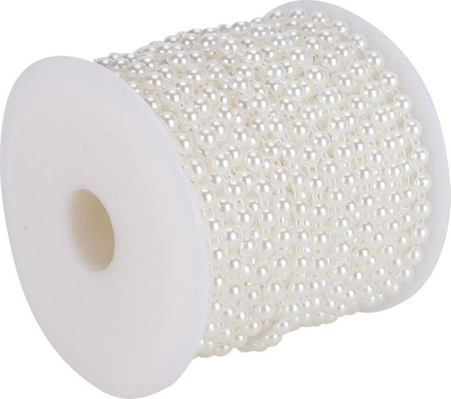 GoolRC Kunstperlenkette aus Kunststoff in Weiß für DIY-Dekorationen und Hochzeiten, 25 m Länge, Perlen-Durchmesser: 6 mm - Bild 1