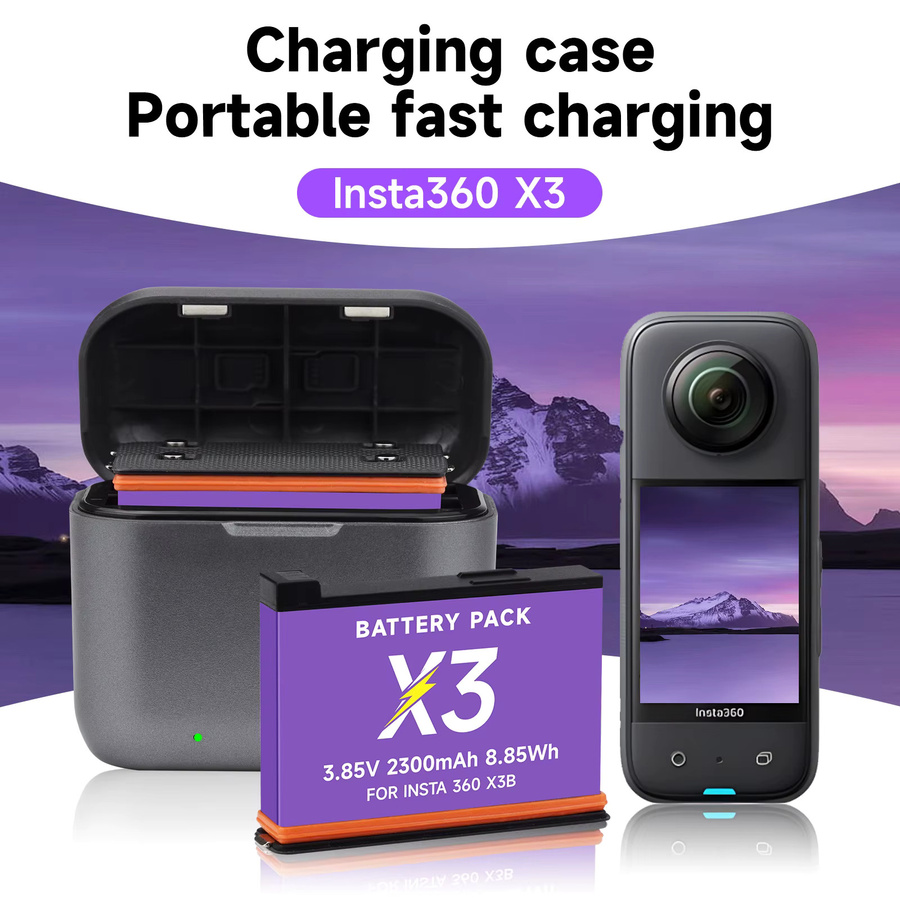 CITYORK Akku und 2-Slot-LED-Ladegerät Set für Insta360 X3, Li-Ion, 2300 mAh, Schwarz - Bild 2
