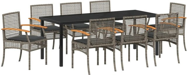 vidaXL Garten Essgruppe 9-teilig aus Poly-Rattan und Akazienholz in Grau mit Glastisch - Bild 1