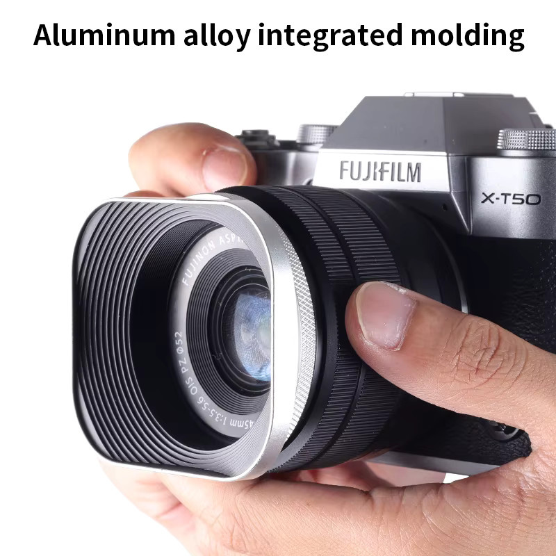 Quadratische Kamera-Gegenlichtblende aus Metall in Schwarz oder Silber, kompatibel mit Nikon 16–50, Canon, Sony und Fuji 15–45/35f2, universelles Fotozubehör mit 52 mm, 43 mm, 46 mm und 39 mm - Bild 6