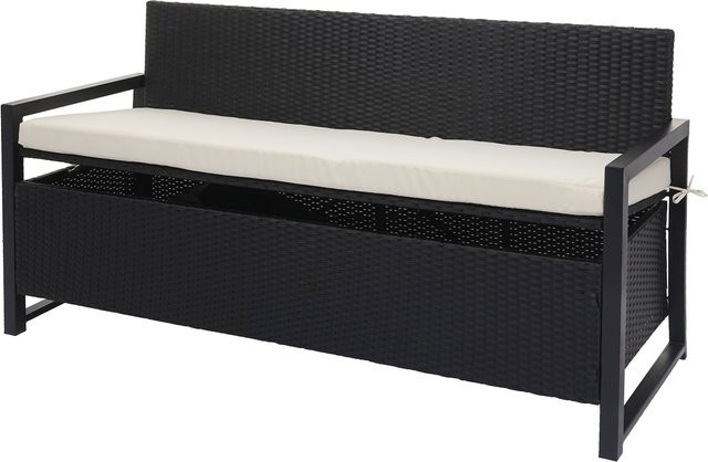 MCW Poly-Rattan 3er Sitzbank F39 Truhenbank mit Staufach und Kissen in Anthrazit und Beige - Bild 1
