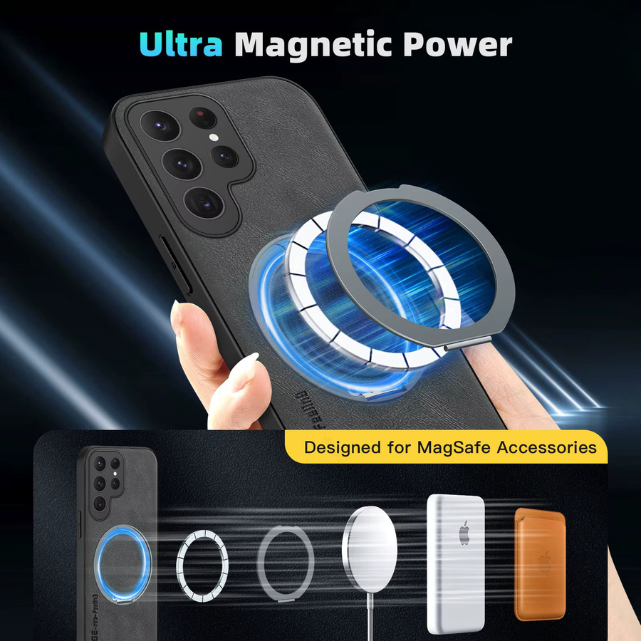Magnetische Handyhülle mit 360 Grad Kickstand und Leder-Rückseite für Samsung Galaxy S26 S25 S24 S23 S22 S21 S20 Plus Ultra, unterstützt kabelloses Laden - Bild 4