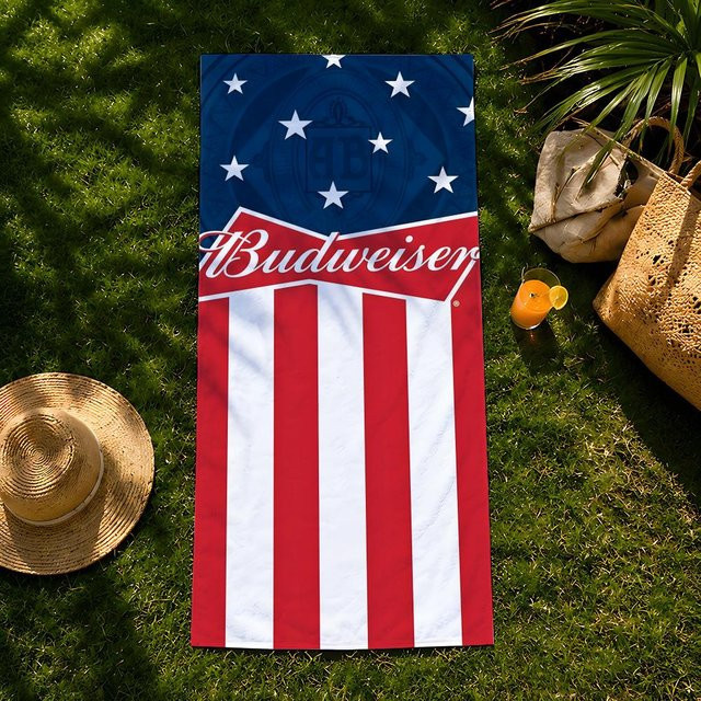 Budweiser Strandhandtuch von JMG Household Supplies, schnelltrocknendes und saugfähiges Mikrofaser-Handtuch für Schwimmen, Fitness und Outdoor, B/H: 50 x 100 cm, Mehrfarbig - Bild 1
