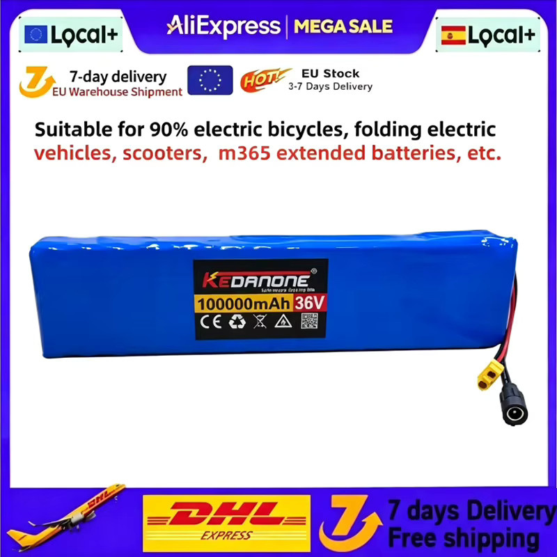 Kedanone 36V Elektroroller-Akku 10S3P 100000mAh 18650 Li-Ion Akku mit BMS und XT60 Anschluss sowie 42V Ladegerät in Blau - Bild 3