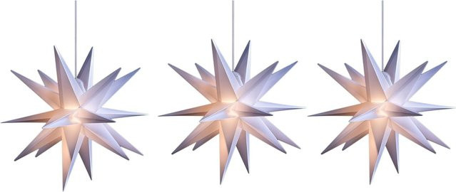 Novaliv 3er Sparset LED Weihnachtssterne in Weiss, 18-zackige 3D Leuchtsterne für AUSSEN, Höhe: 25 cm - Bild 1