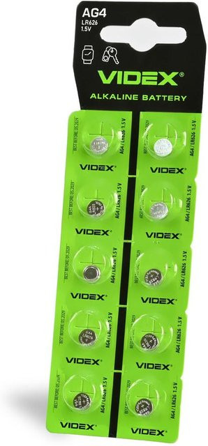 Videx Alkalibatterie AG4/LR626 Knopfzellen, 10 Stück, Grün - Bild 1