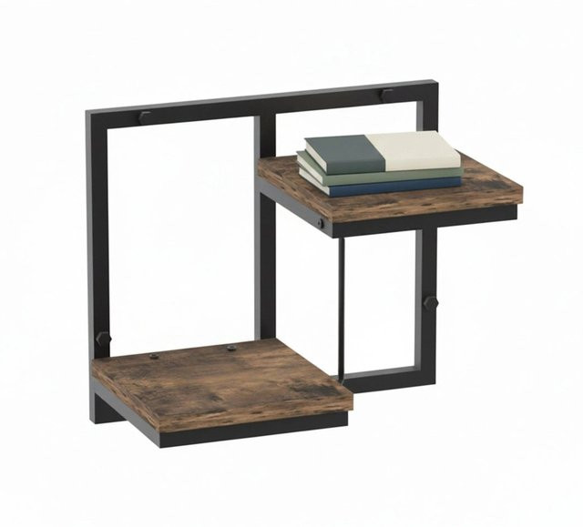 Relaxdays Wandregal im Industrial-Design aus Stahl und Holzwerkstoff, 2 Ebenen, Schwarz Braun, B: 32,5 cm, H: 29 cm, T: 19 cm - Bild 1