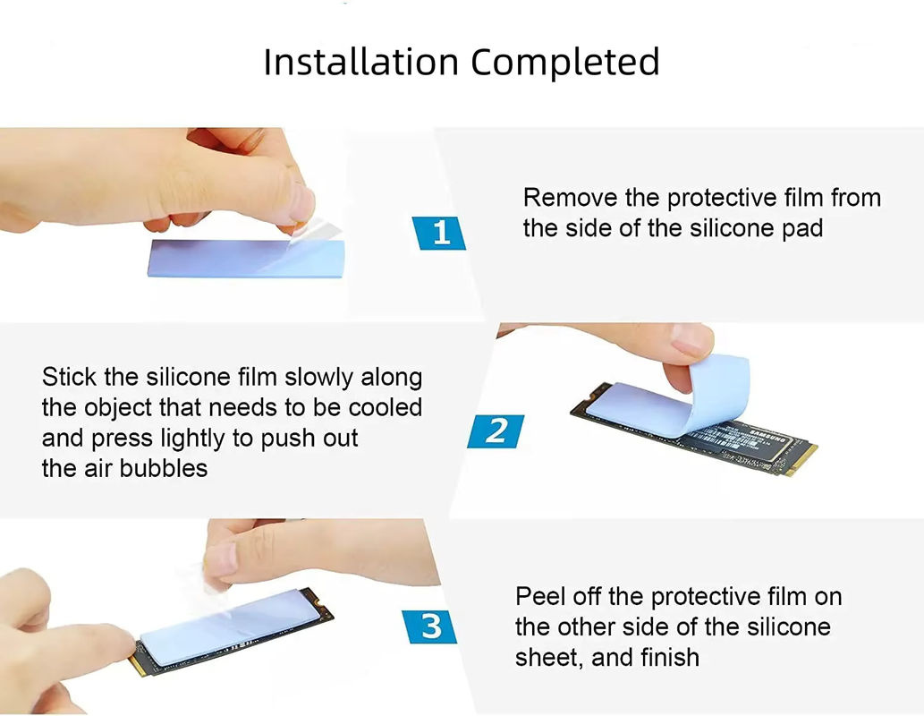 HALNZIYE Silikon-Thermopads für M.2 2280 SSD NVMe-Kühlkörper, CPU, GPU und LED-Kühlung, Blau, 70 x 20 mm - Bild 4