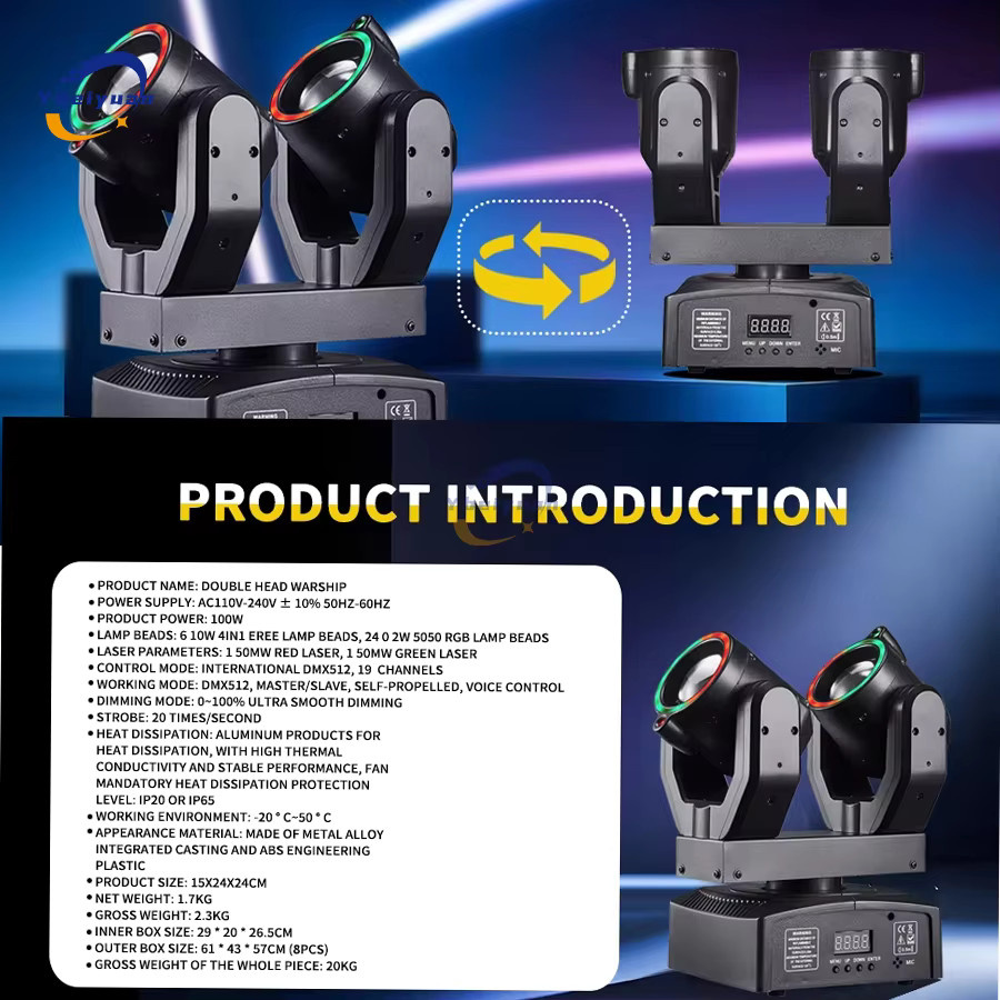 Ybeiyuan Doppel Kopf Moving Head Strahl Licht mit Blende und Fernbedienung DMX512 in Schwarz - Bild 5
