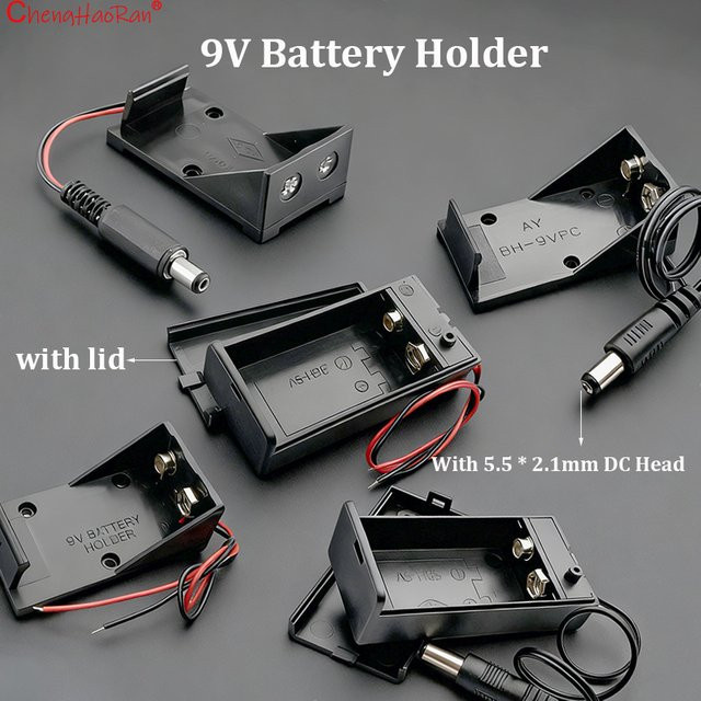 5er Set quadratischer 9V Batteriekasten mit DC-Stecker 5,5 x 2,1 mm und Abdeckkabel in Schwarz für elektronische Geräte wie Multimeter - Bild 1