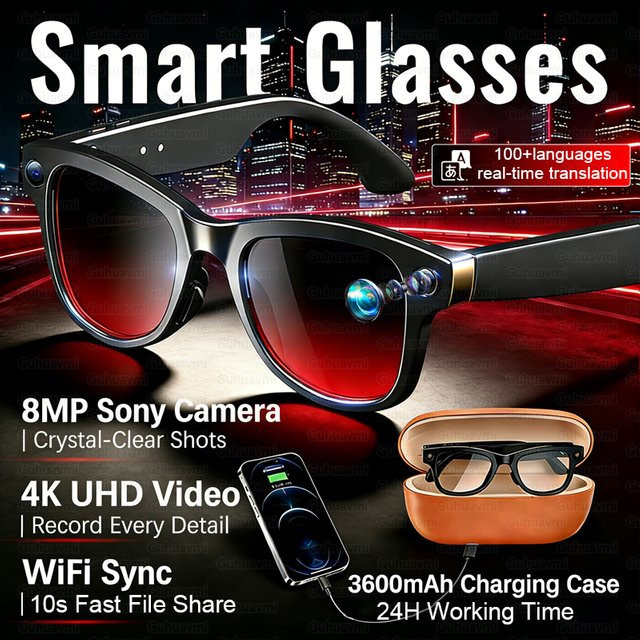 GUHUAVMI M02 Ultra Smart AI-Brille mit 1080P HD-Kamera, ChatGPT, 32GB Speicher und Ladecase Powerbank in Schwarz oder Blau - Bild 1