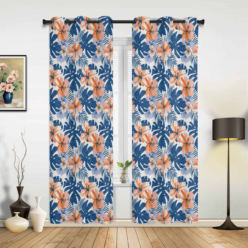 Super Six Fenster Vorhang mit tropischem Blätter- und Blumenmuster in Grau, semi-transparent, B: 135 cm, H: 60 cm - Bild 2