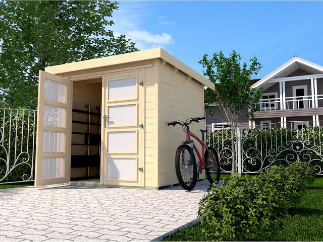 Weka Holz-Gartenhaus Pesaro mit Flachdach in Natur, Unbehandelt, B: 299 cm x T: 293 cm - Bild 1
