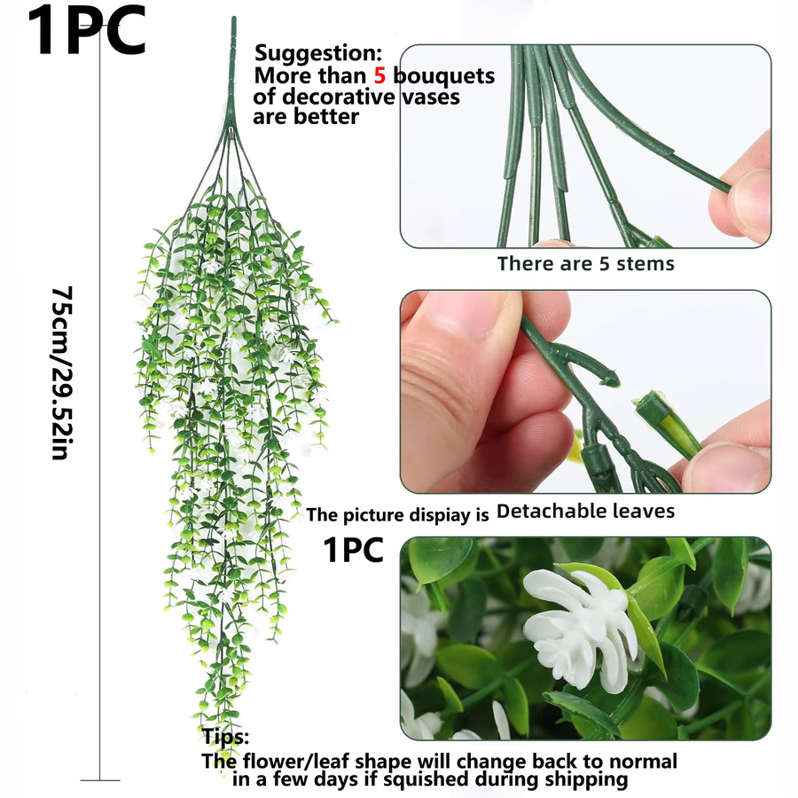 HUALIANQI Künstliche Eukalyptus-Pflanze in Weiß und Grün als hängende Dekoration für Hochzeit und Garten - Bild 2