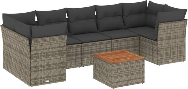 vidaXL 6-tlg Garten-Sofagarnitur aus Polyrattan in Grau mit Sitzkissen und Tisch im L-Shape Design - Bild 1
