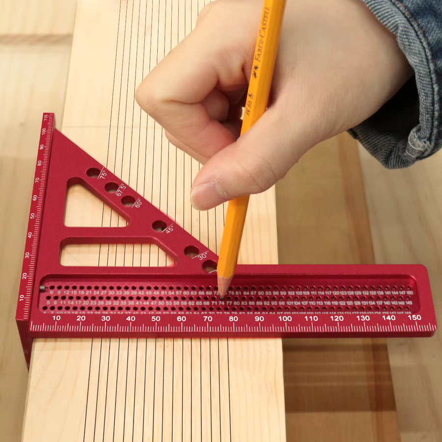 GDART 3D-Quadrat-Winkelmesser Set in Rot mit metrischem Mehrwinkel-Zeichendreieck und Winkelpositionierungs-Dübelstift - Bild 2