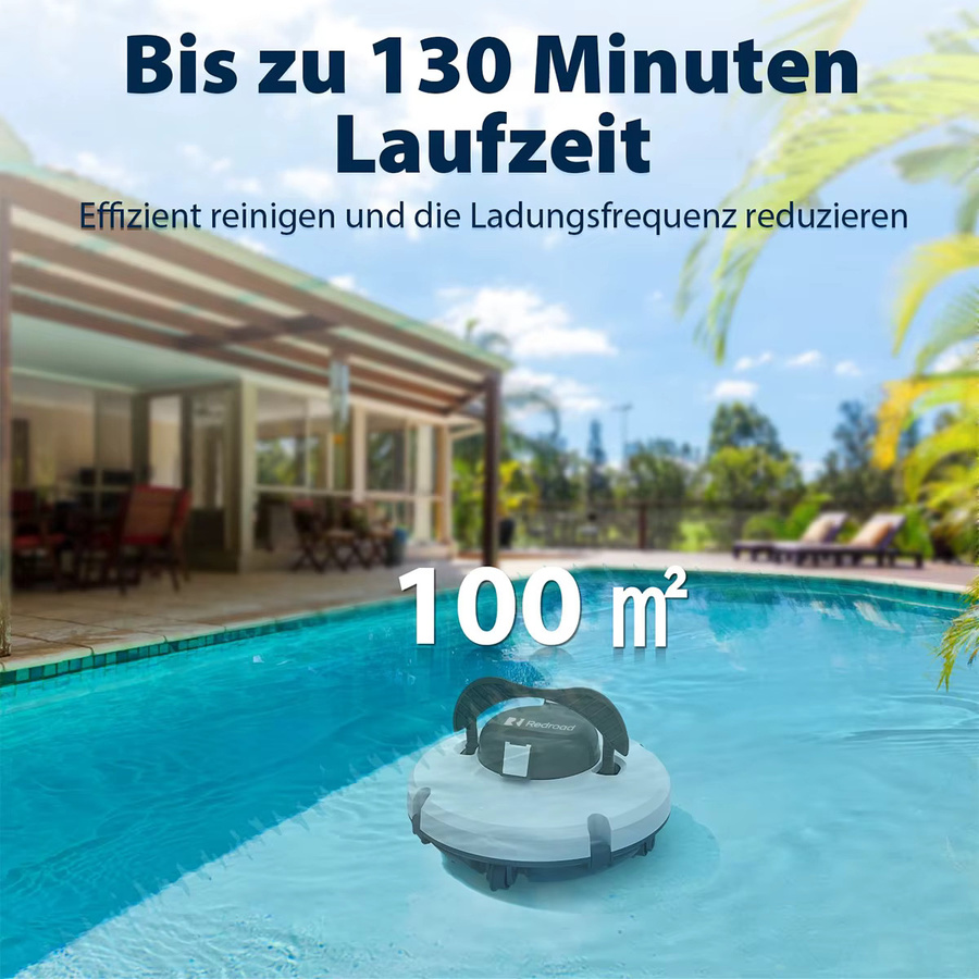 Redkey S100 Kabelloser Roboter-Poolreiniger in Weiß mit Doppelmotoren und Selbstparkfunktion für Flachboden-Pools - Bild 6