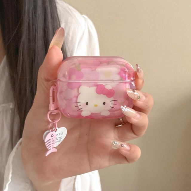 Sanrio Hello Kitty Kopfhörerhülle mit Blumen-Design für Apple AirPods 3, 4, Pro 2 und Pro 3 in Pink aus weichem TPU - Bild 1