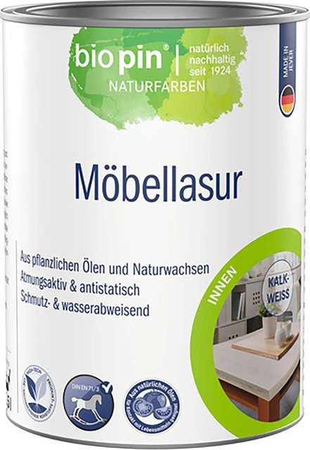 biopin Möbellasur kalkweiß wasserbasiert satinmatt 2,5 l - Bild 1