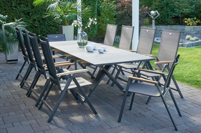 Hartman Garten-Essgruppe Xanadu / Aruba in Xerix/Anthrazit aus Aluminium und Glaskeramik mit 2 Stapelsesseln und 8 Klappstühlen, Tisch B: 220-280 cm, T: 100 cm - Bild 1