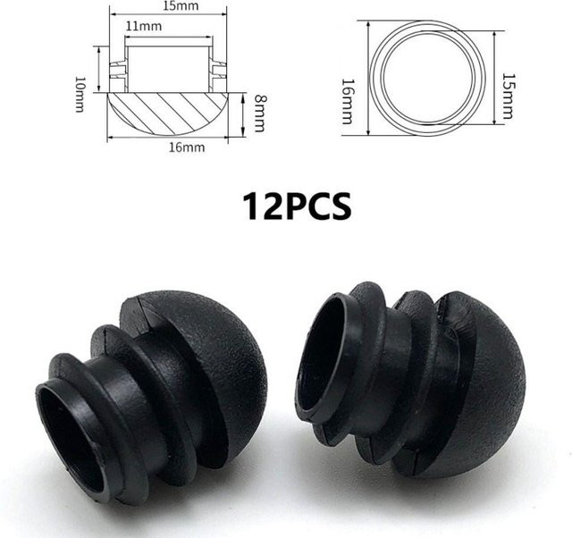 12 Stück JTRkasac Möbel Fuß Abdeckungen aus Kunststoff in Schwarz für Tisch und Stuhl mit 16 mm Durchmesser - Bild 1