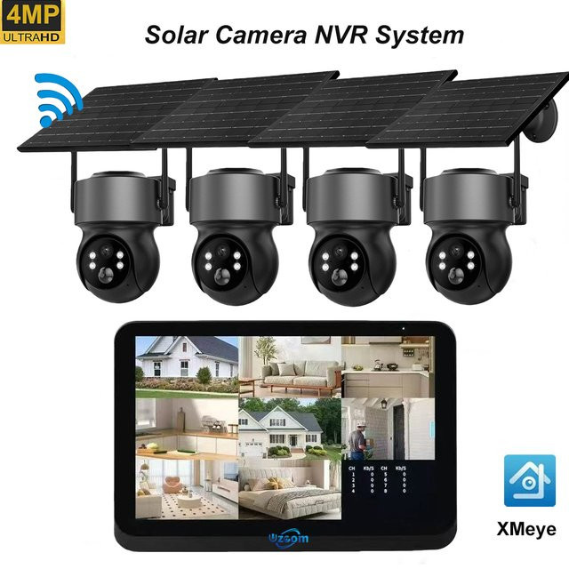 Uzoom 8CH NVR Drahtloses Sicherheitssystem mit 7-Zoll-Bildschirm, Wifi Solarkameras und H.265 Videoüberwachung in Schwarz - Bild 1