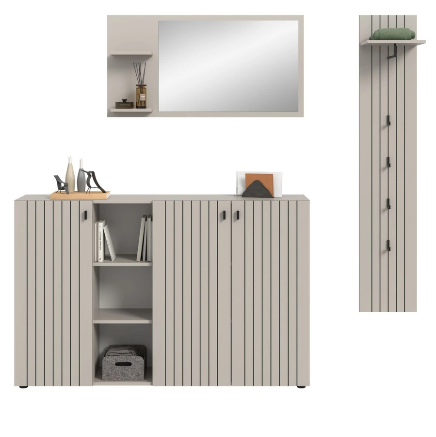 3-tlg. Garderobe Set Loreno von Inn.Furn in Kaschmir, modern mit Spiegel, Schuhschrank und Wandpaneel, Höhe: 196 cm - Bild 2