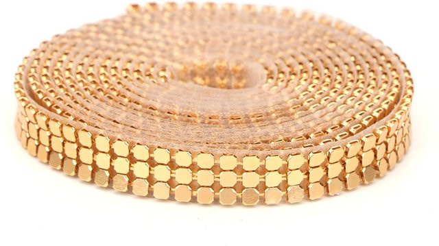 KaiSai Hotfix Aluminium Netz Strassband mit 3 Reihen in Gold Beige, Länge: 1,5 m - Bild 1